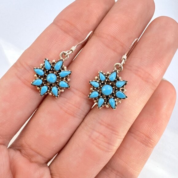 VTG Sterling Silver 925 Native American Turquoise Dangle Earrings Size 1" Length - Picture 7 of 10